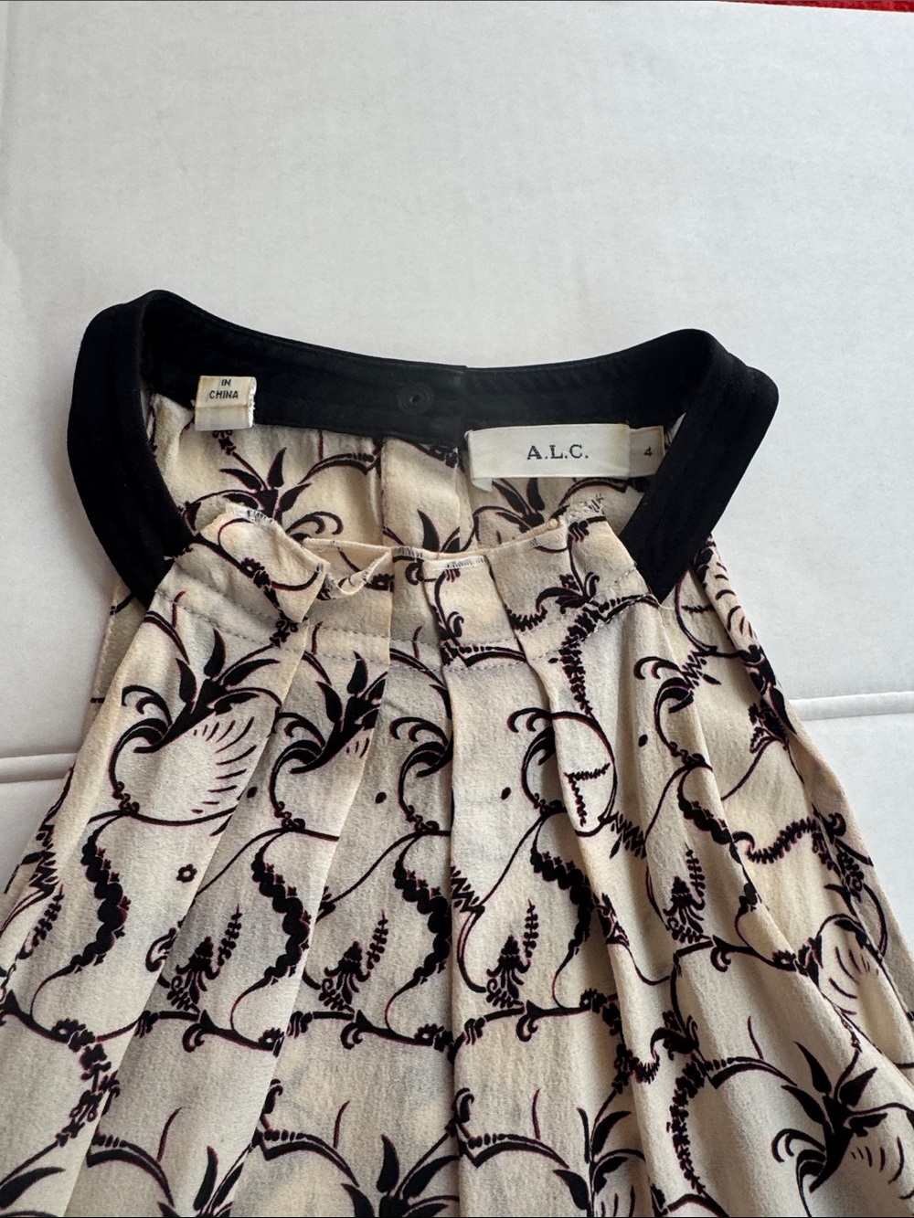 A.L.C. Cream Halter Tank with Black Floral Vine Pattern - Picture 3 of 5